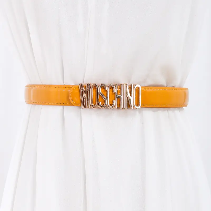 Women Moschino Logo Belt Black Tan Slim Fashion