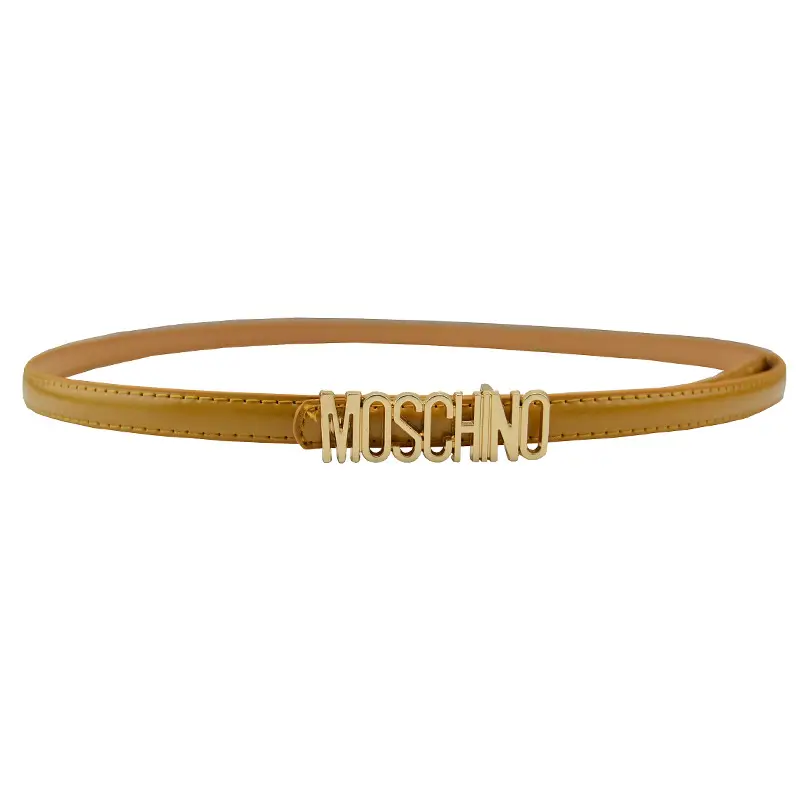 Women Moschino Logo Belt Black Tan Slim Fashion