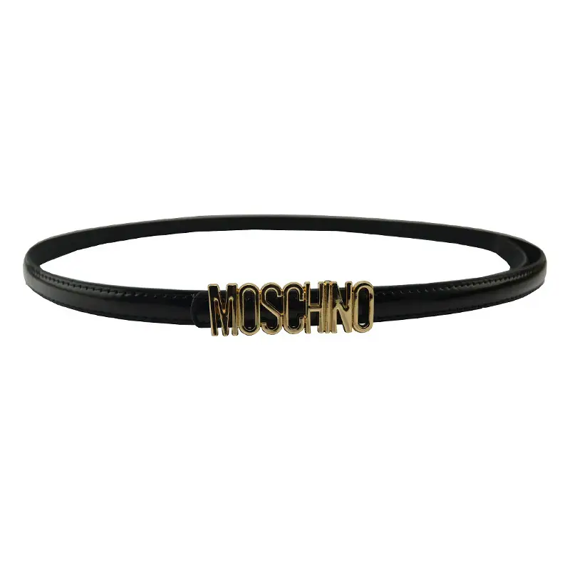 Women Moschino Logo Belt Black Tan Slim Fashion