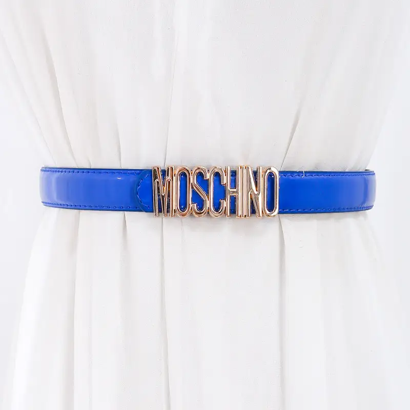 Women Moschino Logo Belt Black Tan Slim Fashion