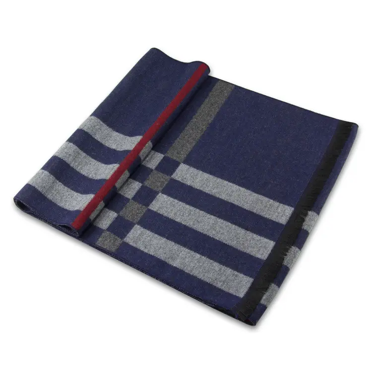 Navy Blue Plaid Winter Scarf for Men Women Couple