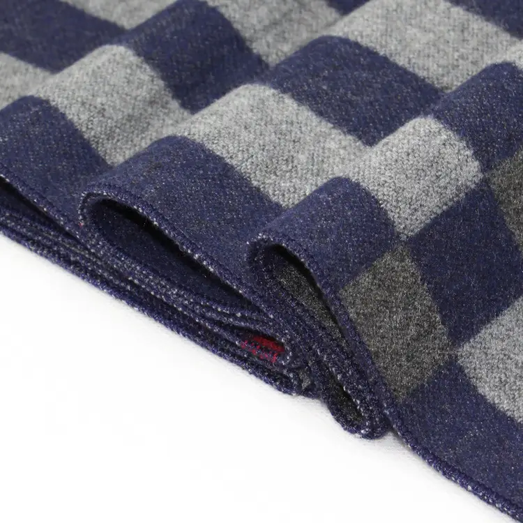 Navy Blue Plaid Winter Scarf for Men Women Couple
