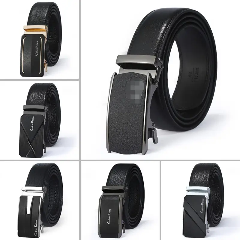 Men Leather Automatic Buckle Belt Black