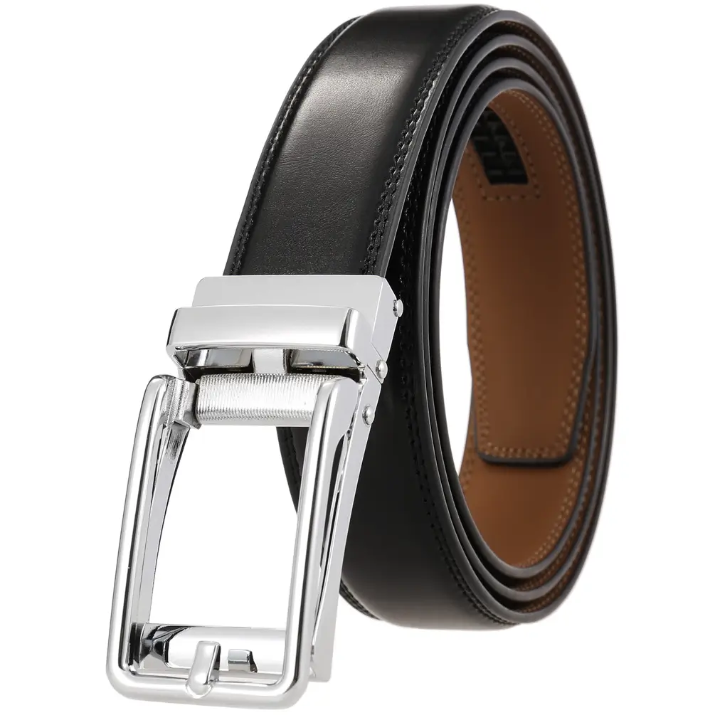 Chrome Automatic Buckle Black Cowhide Belt