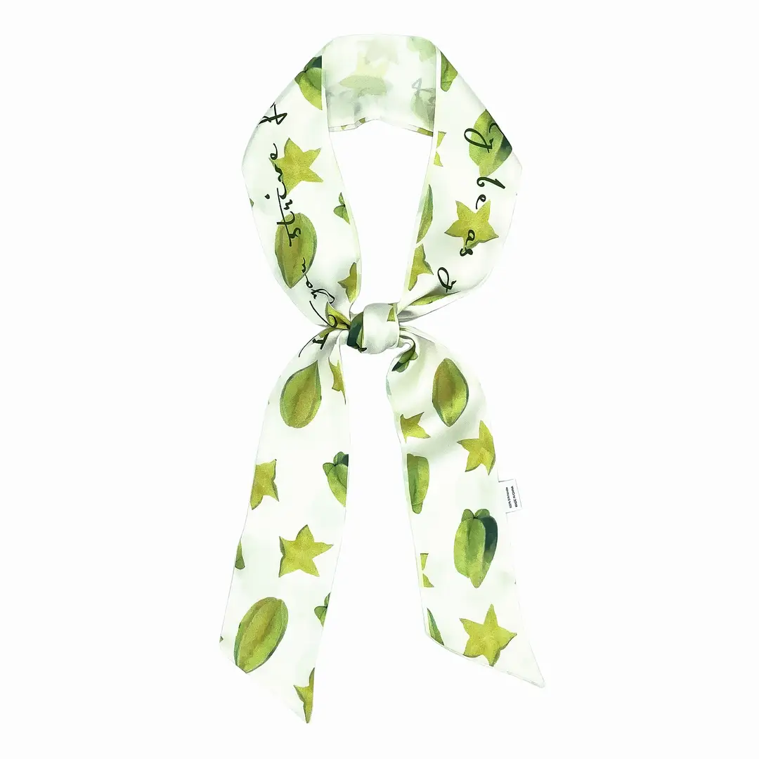 Zhao Liying Style Fruit Print Hair Scarf Light Blue Orange Small