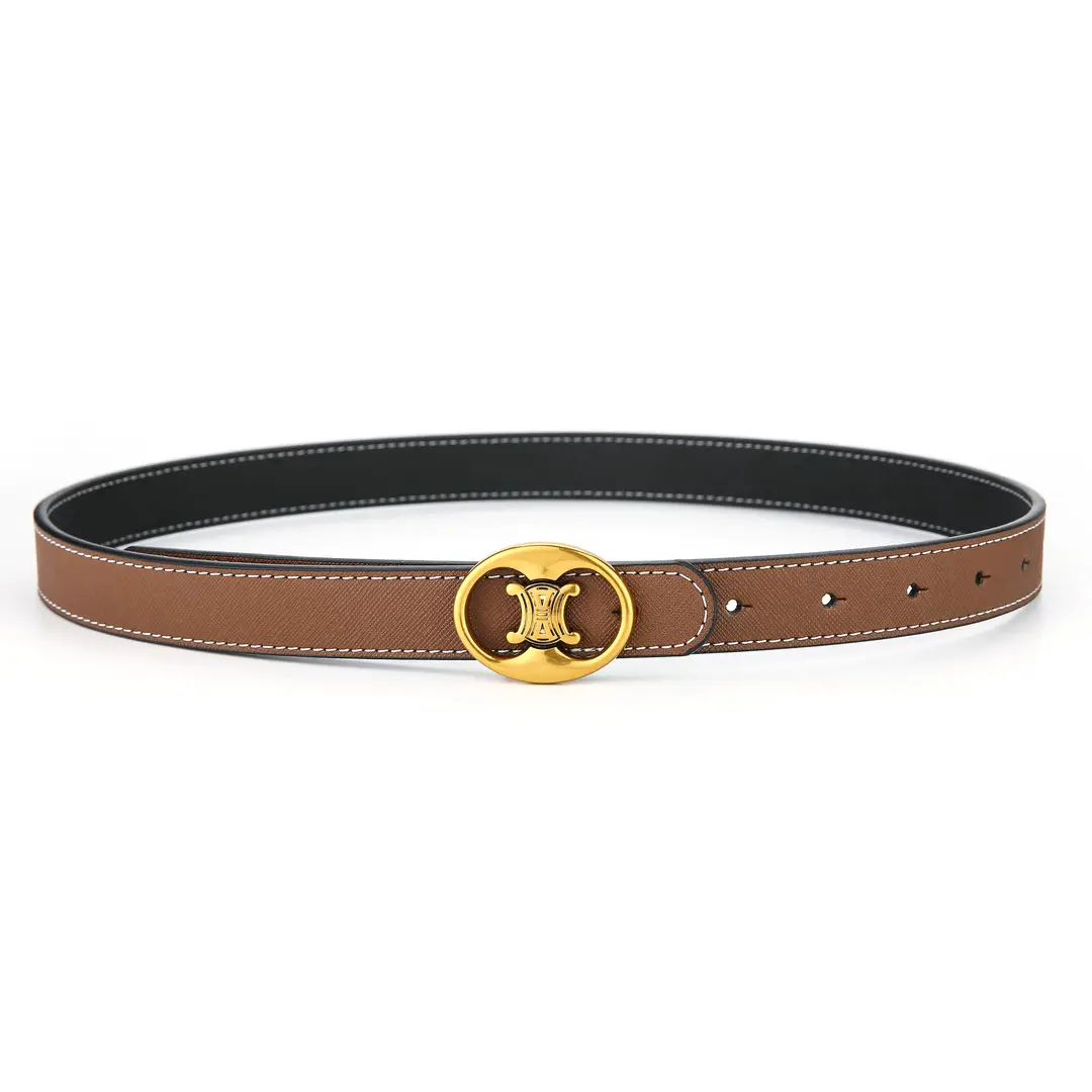 Women's Double-Sided Leather Belt with Gold Buckle