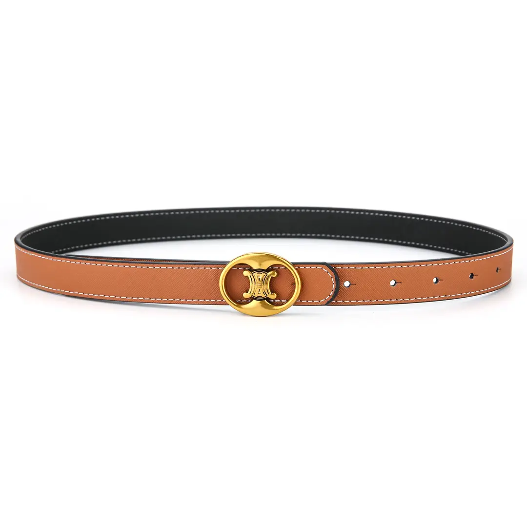 Women's Double-Sided Leather Belt with Gold Buckle