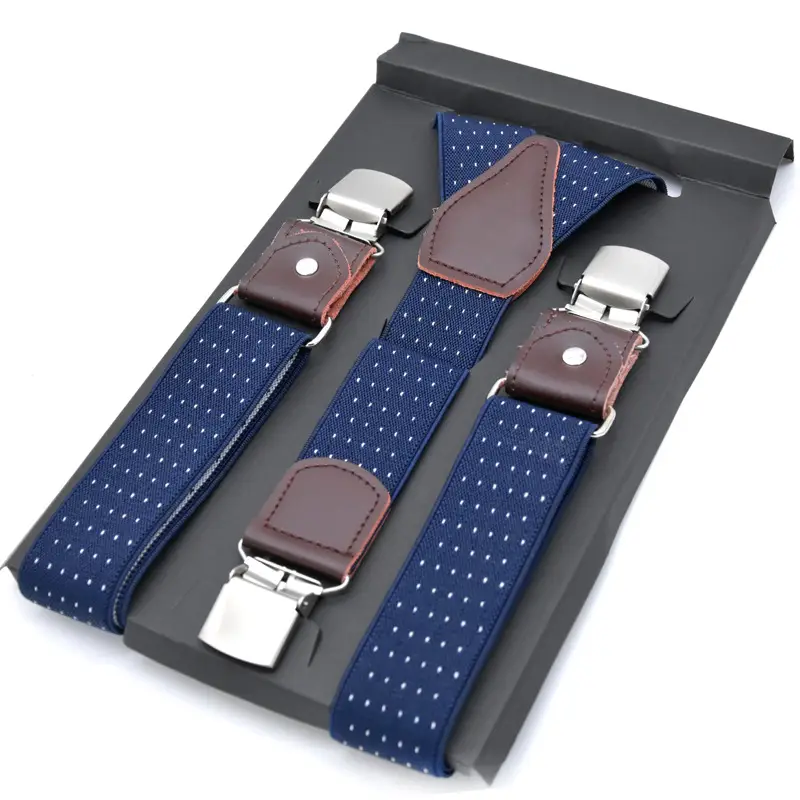 Men Red Plaid Wide Elastic Suspenders Business Formal