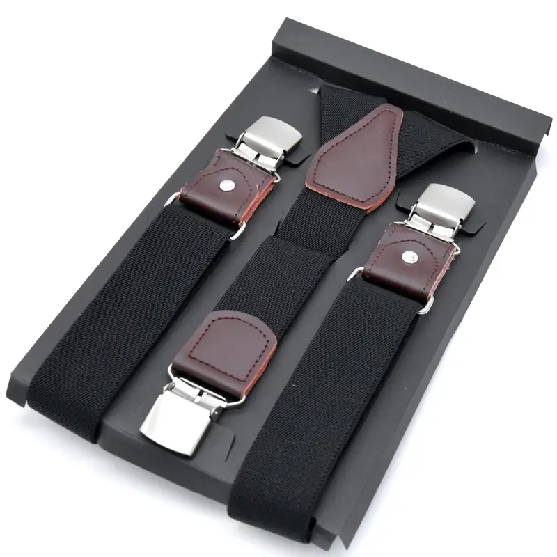 Men Red Plaid Wide Elastic Suspenders Business Formal