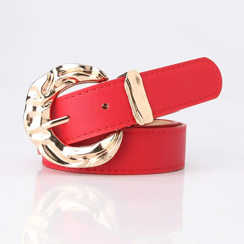 Women's Fashion Belt with Gold Metal Buckle Brown Grey Blue
