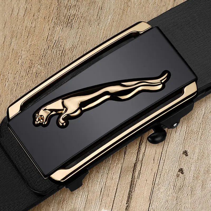 Men's Genuine Leather Automatic Buckle Belt Black Gold