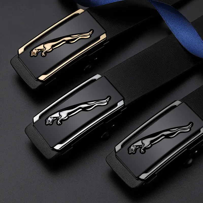 Men's Genuine Leather Automatic Buckle Belt Black Gold