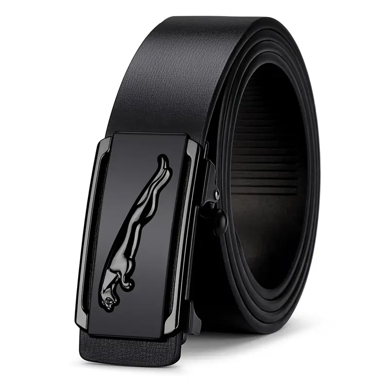 Men's Genuine Leather Automatic Buckle Belt Black Gold