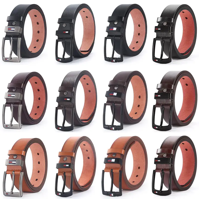 Men Casual Leather Belt with Needle Buckle, 125cm, Black Brown Tan