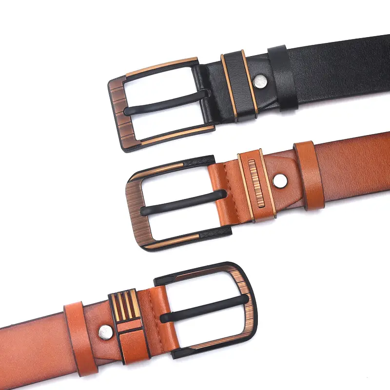 Men Casual Leather Belt with Needle Buckle, 125cm, Black Brown Tan