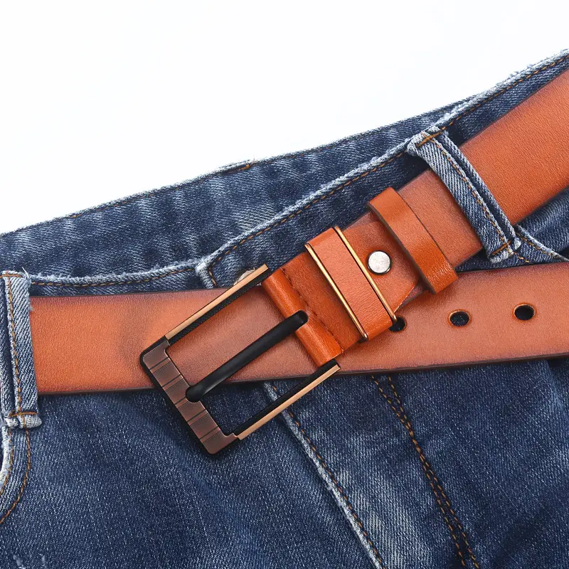 Men Casual Leather Belt with Needle Buckle, 125cm, Black Brown Tan