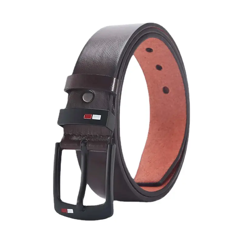 Men Casual Leather Belt with Needle Buckle, 125cm, Black Brown Tan
