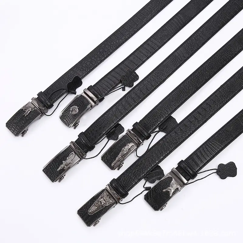 Men Crocodile Print Automatic Buckle Belt Brown