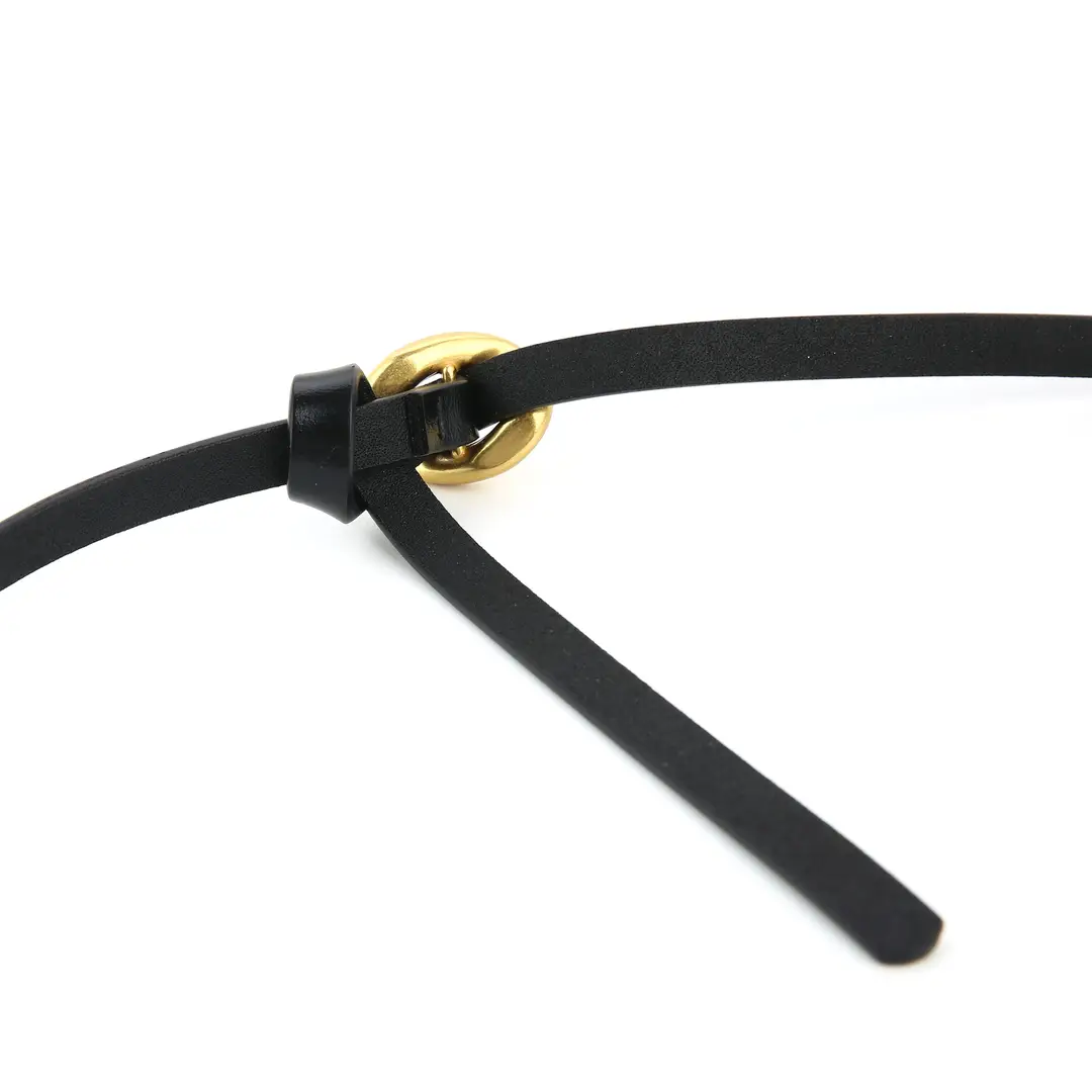 Women Leather Thin Belt with Gold Knot Buckle