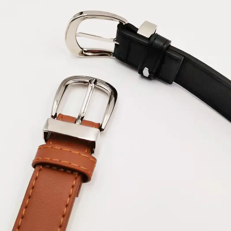 Women Fashionable Leather Belt Black Brown Buckle Accessory