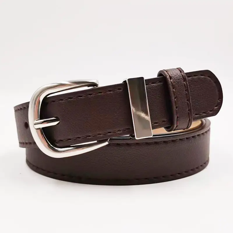 Women Fashionable Leather Belt Black Brown Buckle Accessory