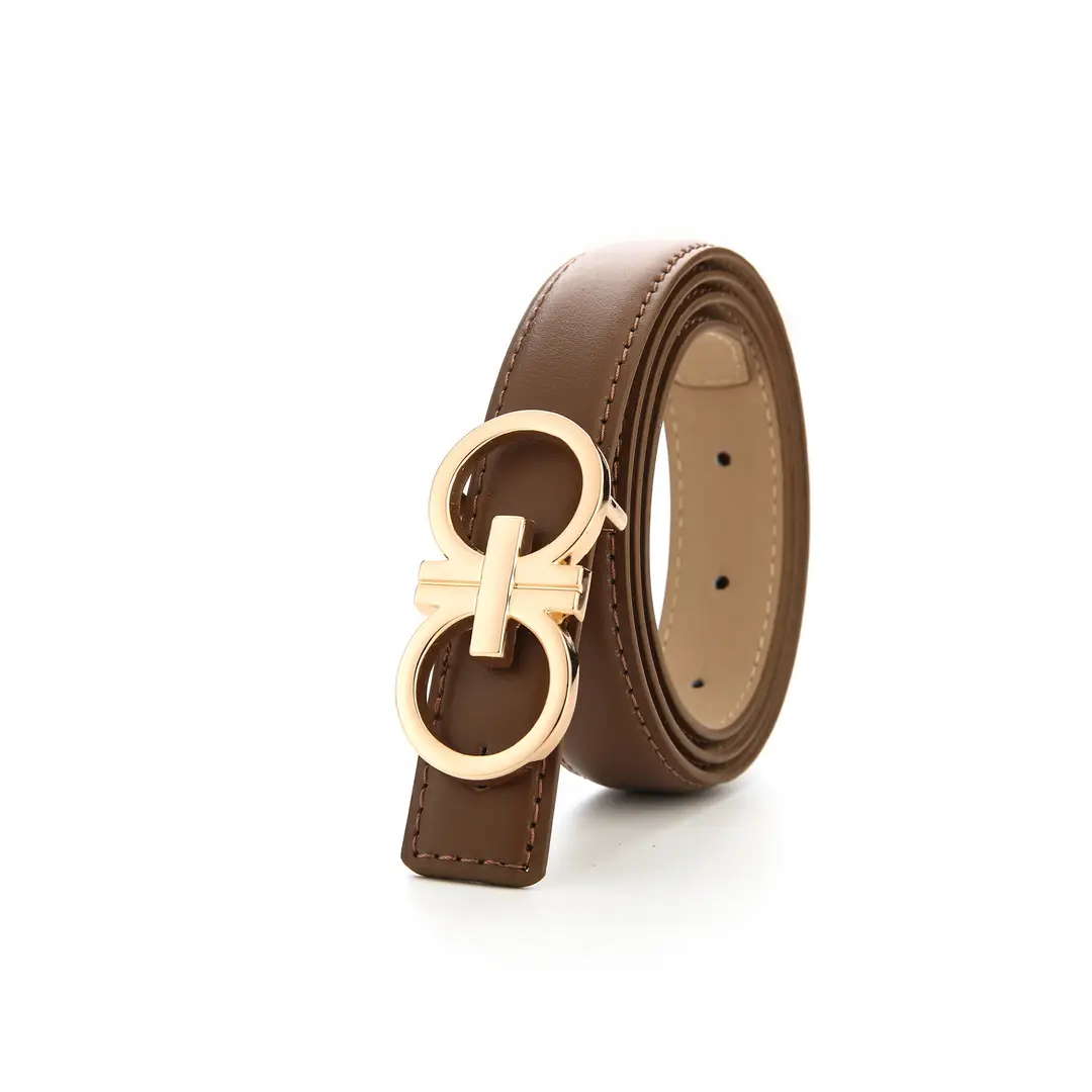 Women Genuine Leather Belt with Gold Chain Buckle