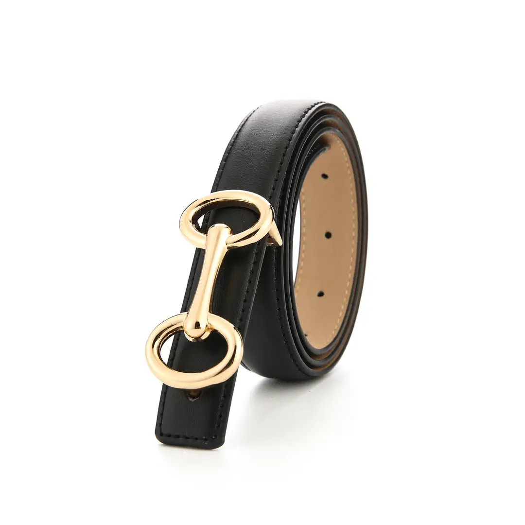 Women Genuine Leather Belt with Gold Chain Buckle