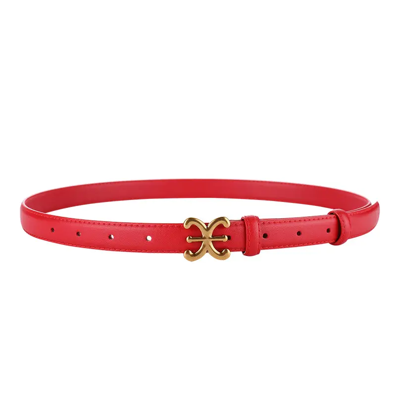 Women's Thin Leather Belt with Gold Buckle Brown Black Tan
