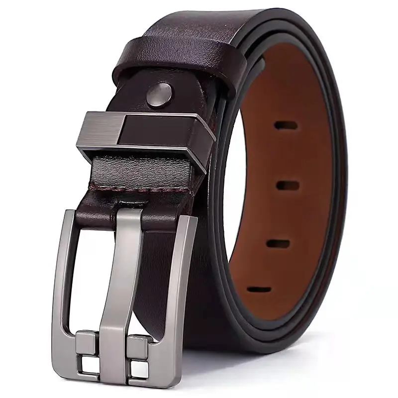 Men Black Leather Belt Wide Pin Buckle Plus Size
