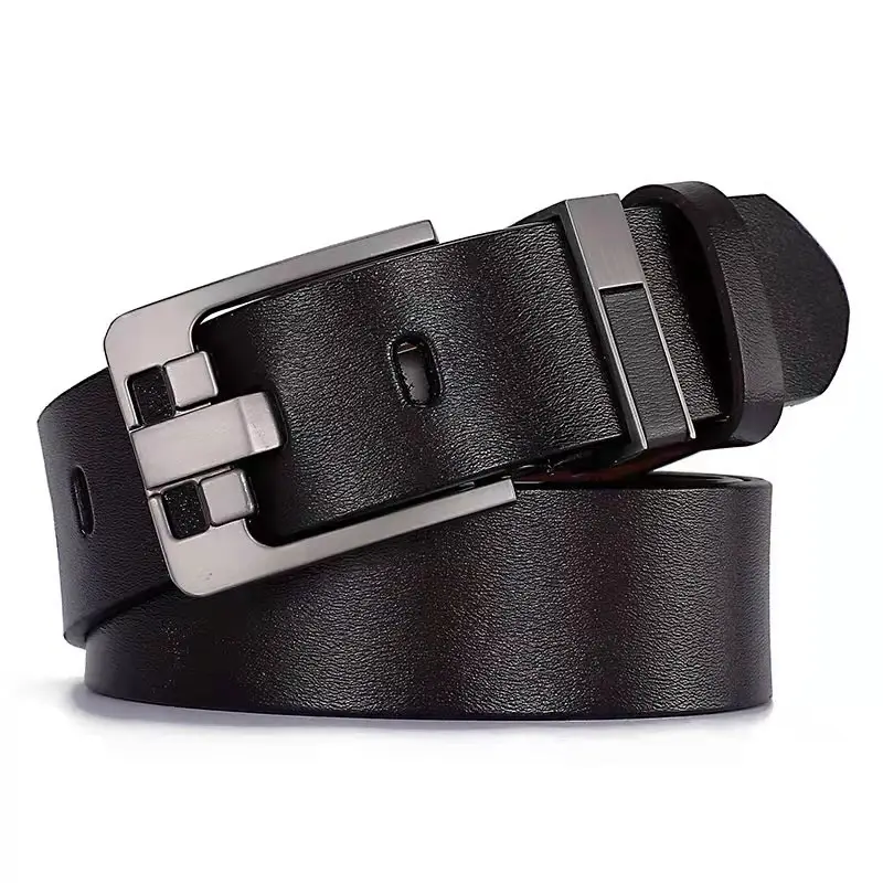 Men Black Leather Belt Wide Pin Buckle Plus Size
