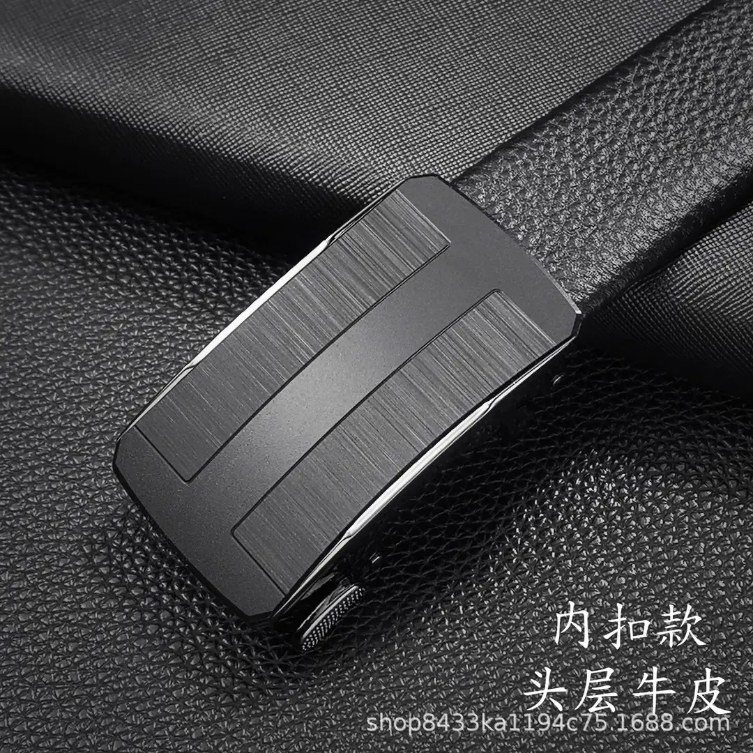 Men Leather Automatic Buckle Belt Black Premium Cowhide