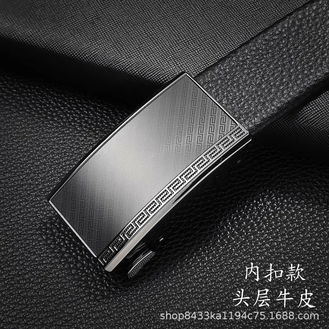 Men Leather Automatic Buckle Belt Black Premium Cowhide