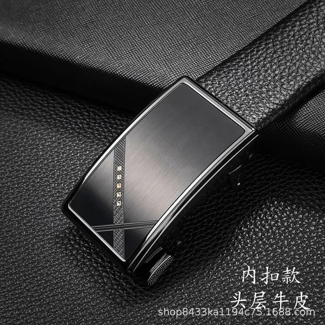 Men Leather Automatic Buckle Belt Black Premium Cowhide