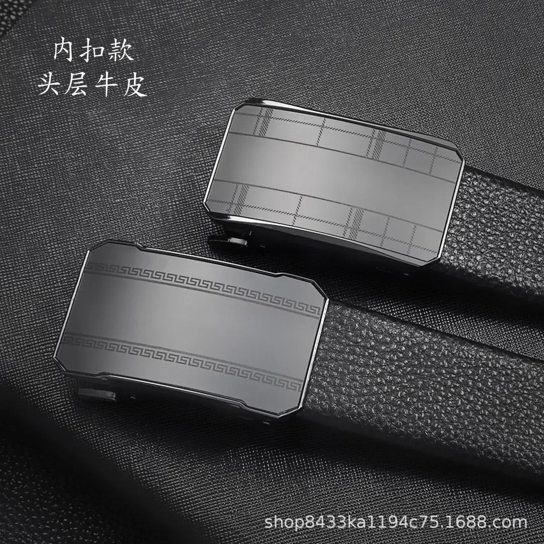 Men Leather Automatic Buckle Belt Black Premium Cowhide