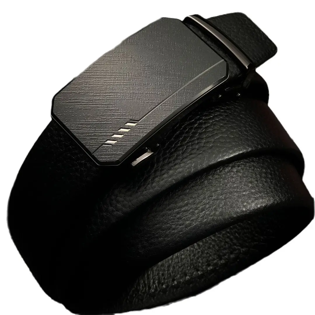 Men Leather Automatic Buckle Belt Black Premium Cowhide