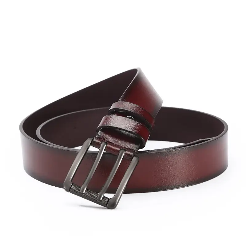 Men Leather Belt with Double Buckle Brown 120cm