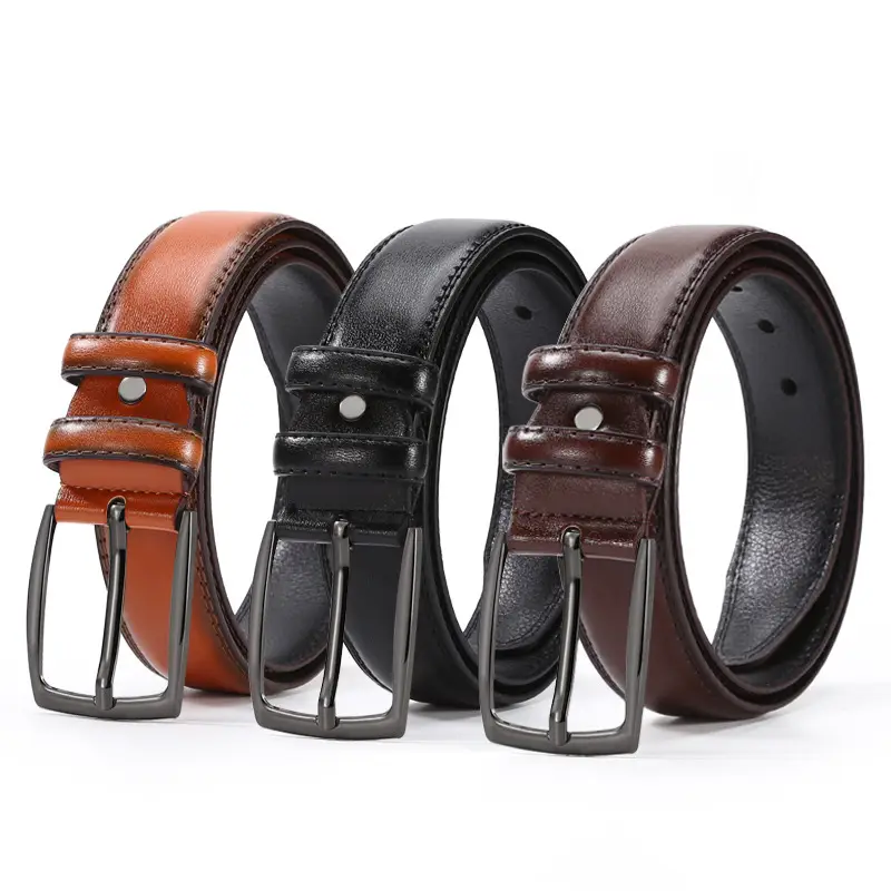 Men Leather Belt with Alloy Buckle Brown Black Tan
