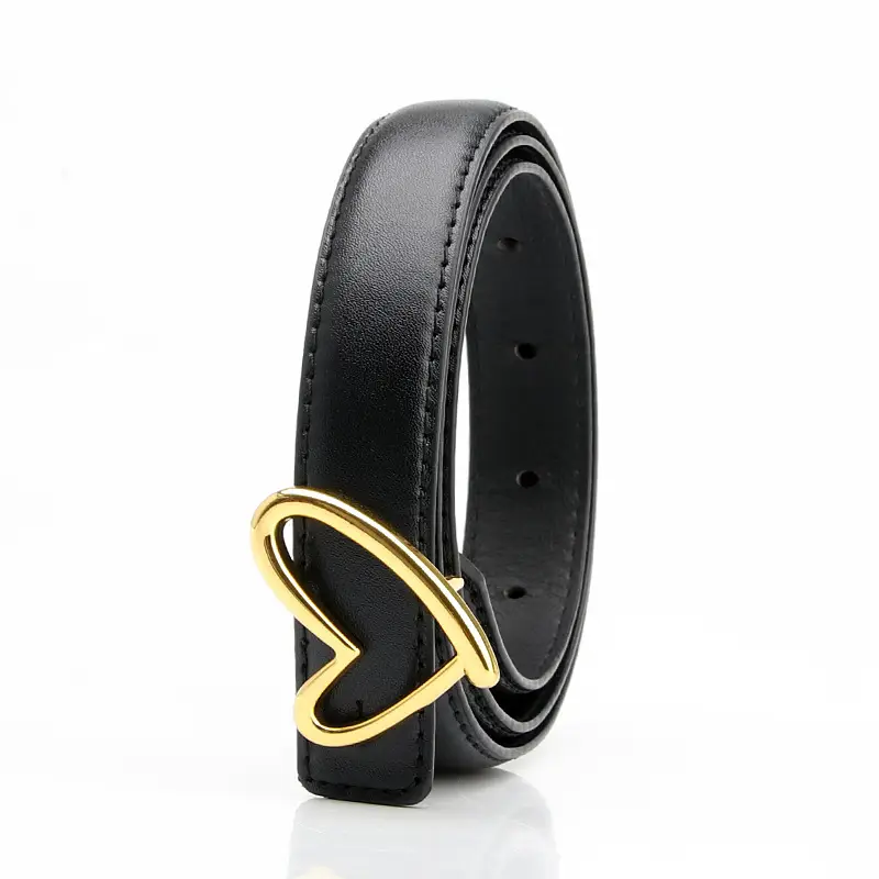 Women Heart Buckle Belt Black Brown White Tan
