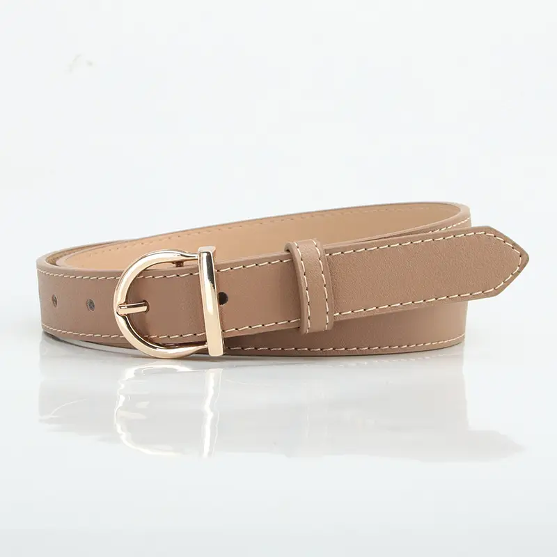 Women D-Shaped Buckle Belt Khaki Orange White Brown