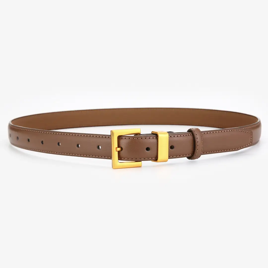 Women Genuine Leather Belt Set Brown Black Beige Tan Gold Buckle
