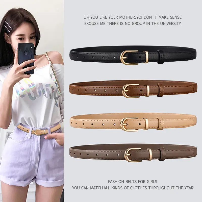 Women's Denim Belt with Gold Buckle Black Brown Beige