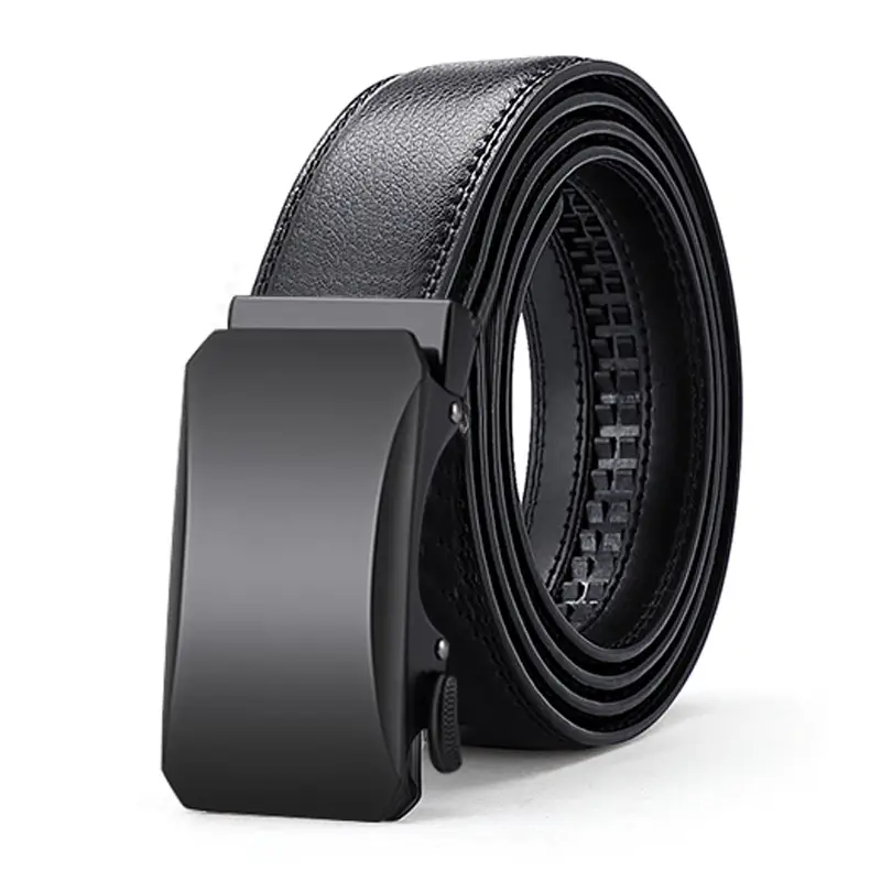 Men's Black Leather Automatic Buckle Belt