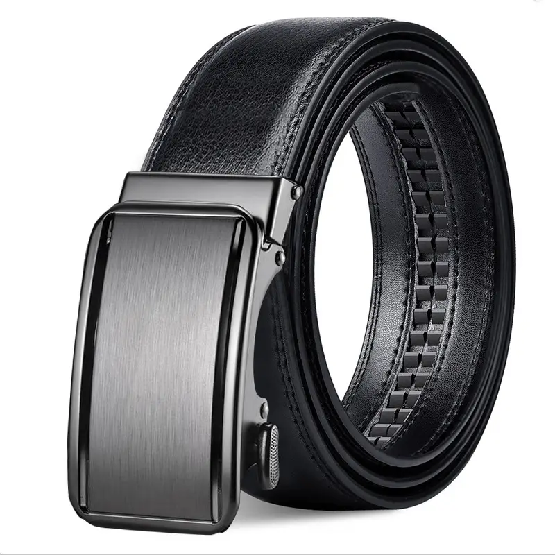 Men's Black Leather Automatic Buckle Belt