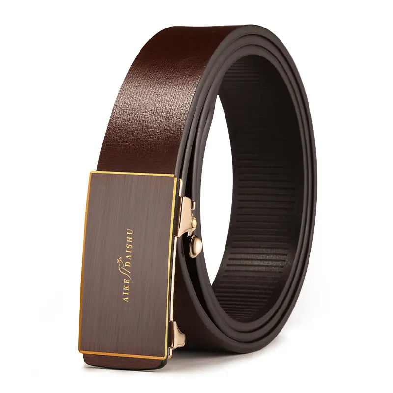 Men Genuine Leather Automatic Buckle Belt Curry Gold