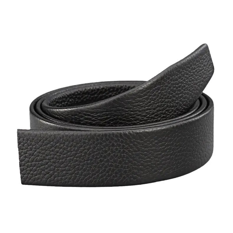 Men Black Leather Headless Belt Automatic Buckle