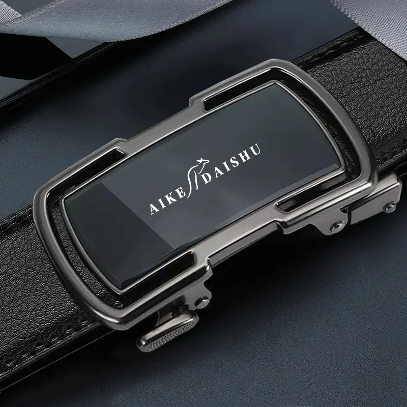 Men Black Leather Automatic Buckle Belt