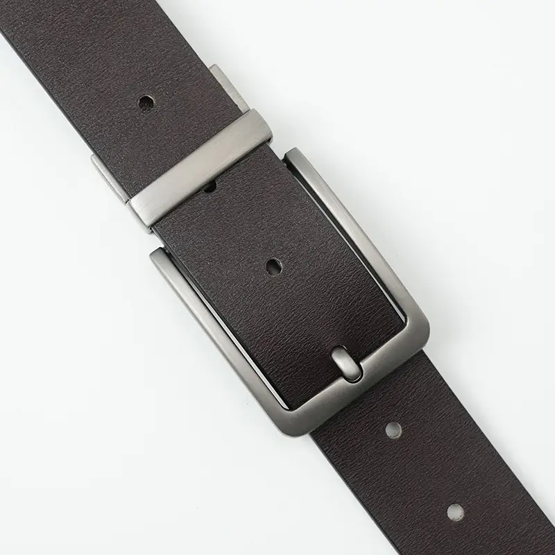 Men Leather Belt Black Matte Gun Rotating Pin Buckle