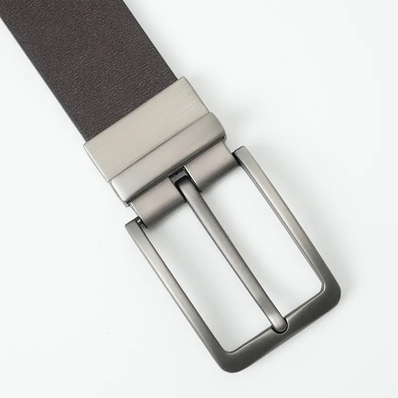 Men Leather Belt Black Matte Gun Rotating Pin Buckle