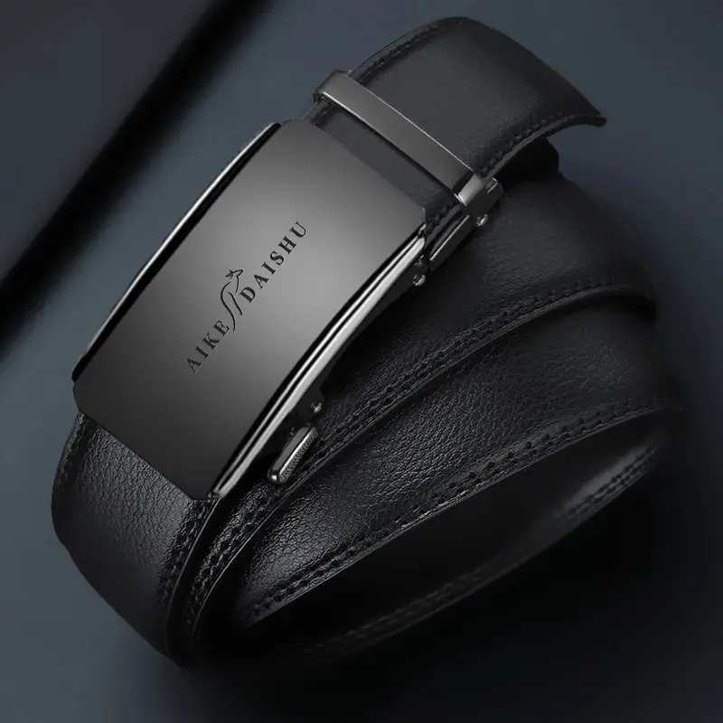 Men Black Leather Automatic Buckle Belt