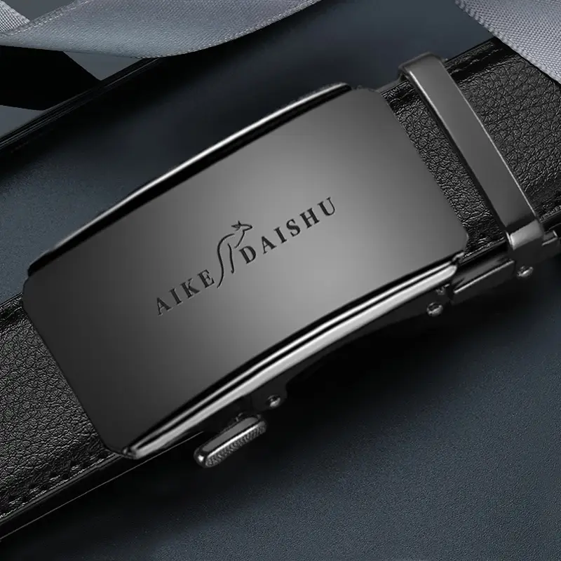 Men Black Leather Automatic Buckle Belt